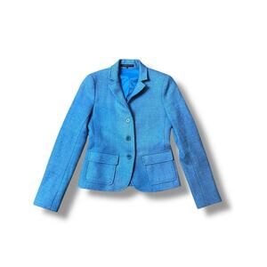 THEORY Slate Blue Lined Stretch Wool Dress Jacket w/ Pockets (size 0) 3-buttons